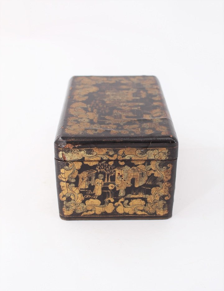 English Chinoiserie Black Lacquer & Gilt Decorated Box