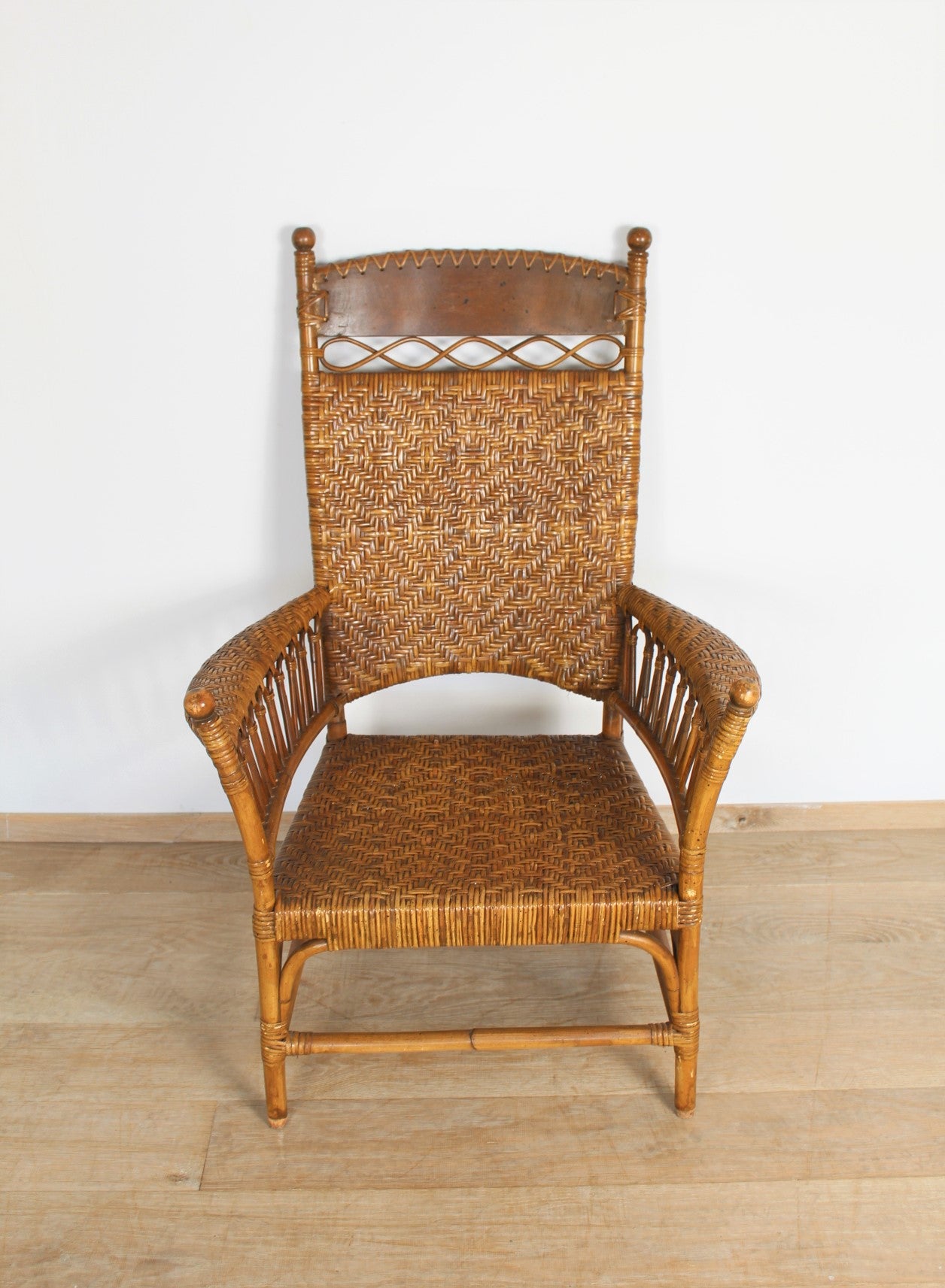 American 1900's Rattan and Beech Arm Chair