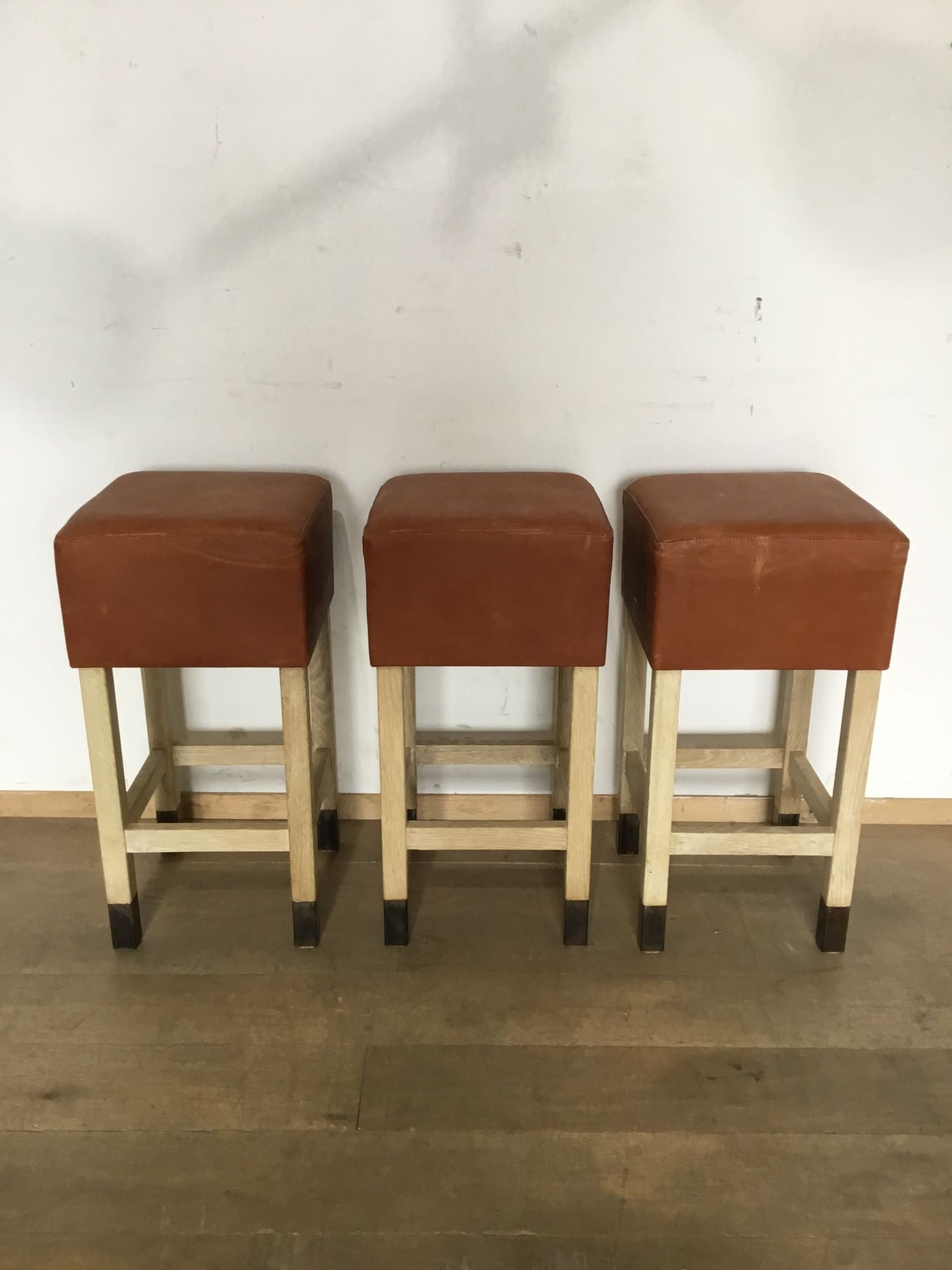 Lucca Studio Set of (3) Percy Saddle
Leather and Oak Stools