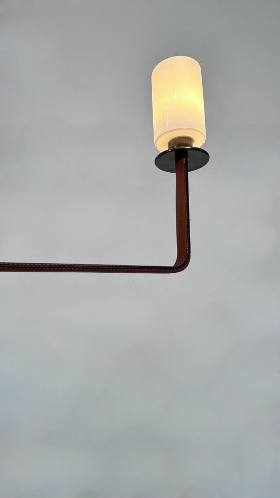 Lucca Studio Serge Bronze and Leather Chandelier with Opaline Lights