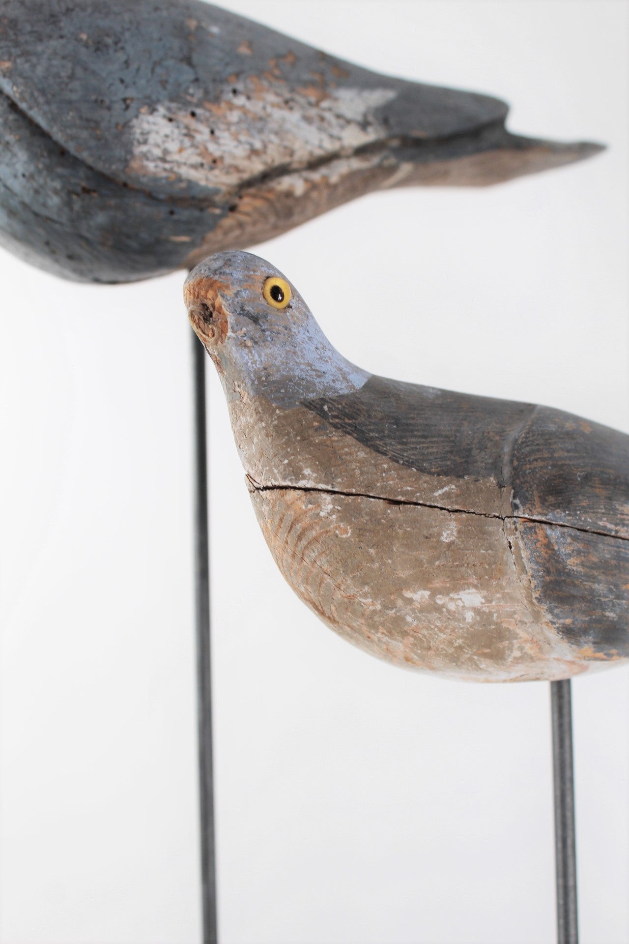 Set of 3 Wooden Primitive Birds on Stands