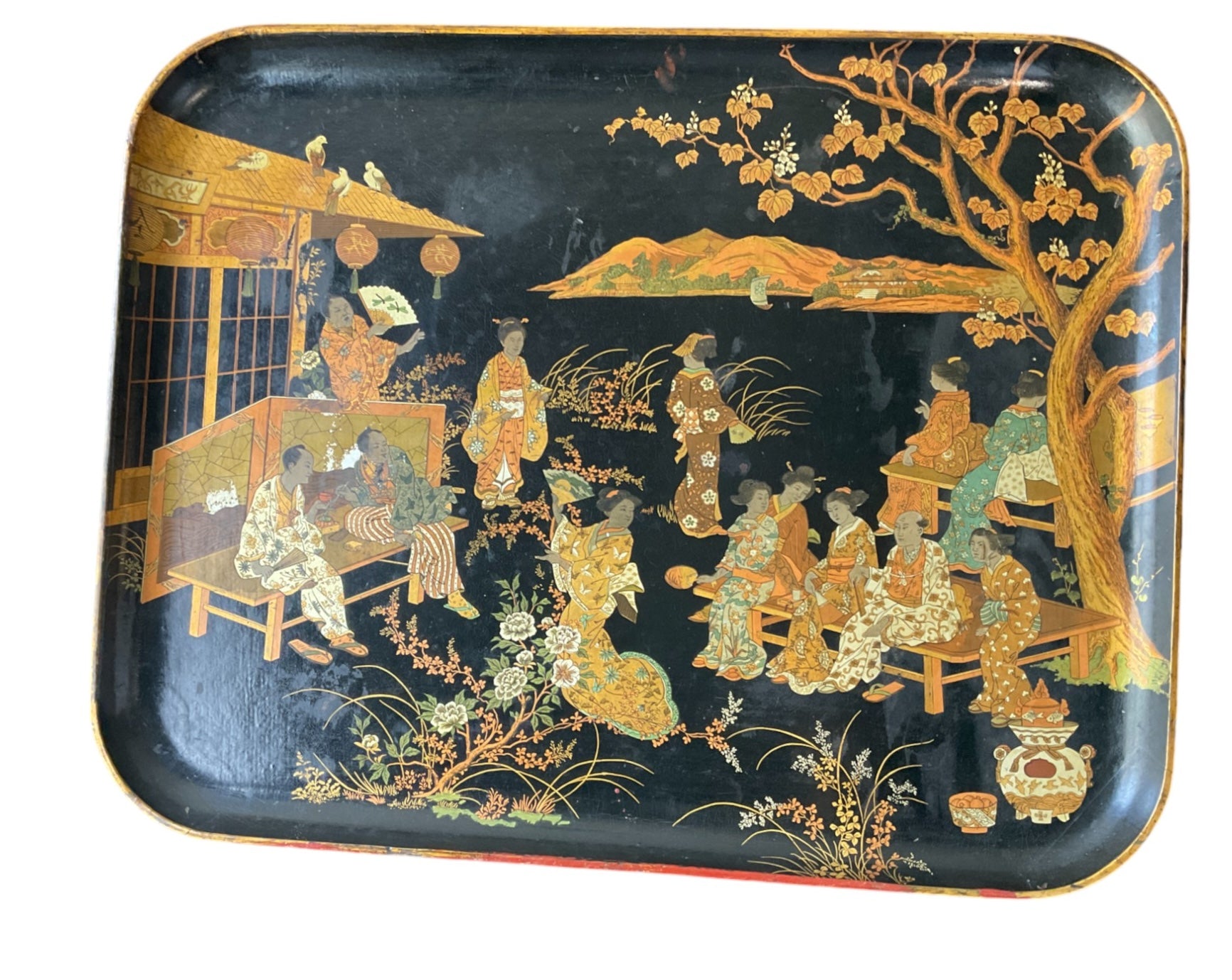 Large Vintage English Chinoiserie Tray