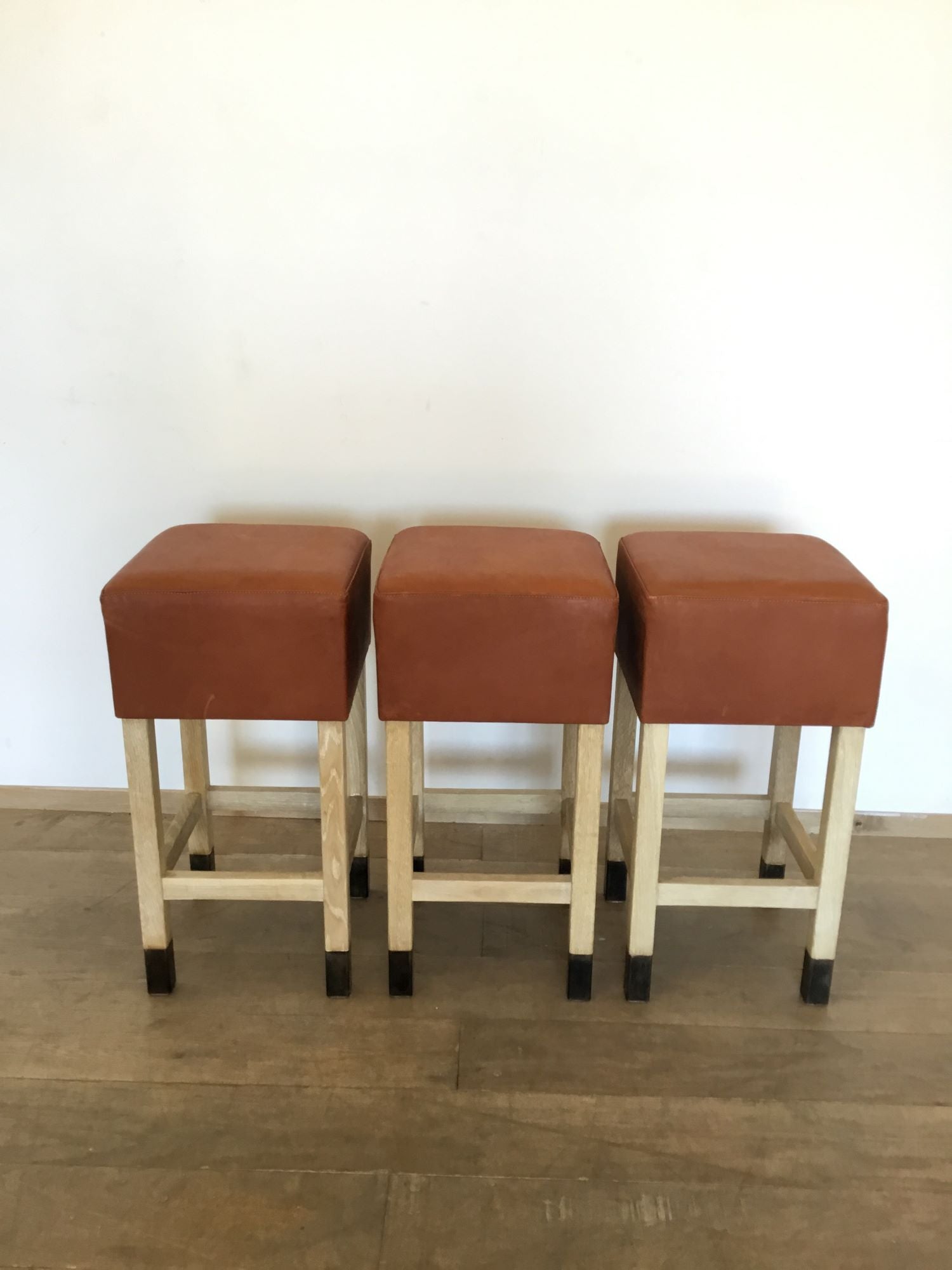 Lucca Studio Set of (3) Percy Saddle
Leather and Oak Stools