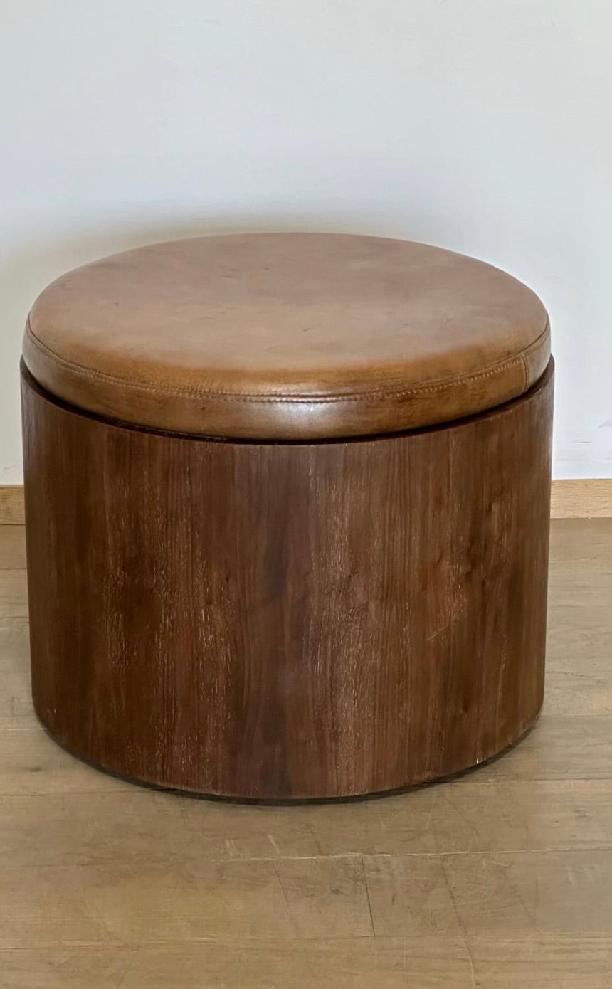 Lucca Studio Douglas Oak and Leather Top Ottoman/Stool