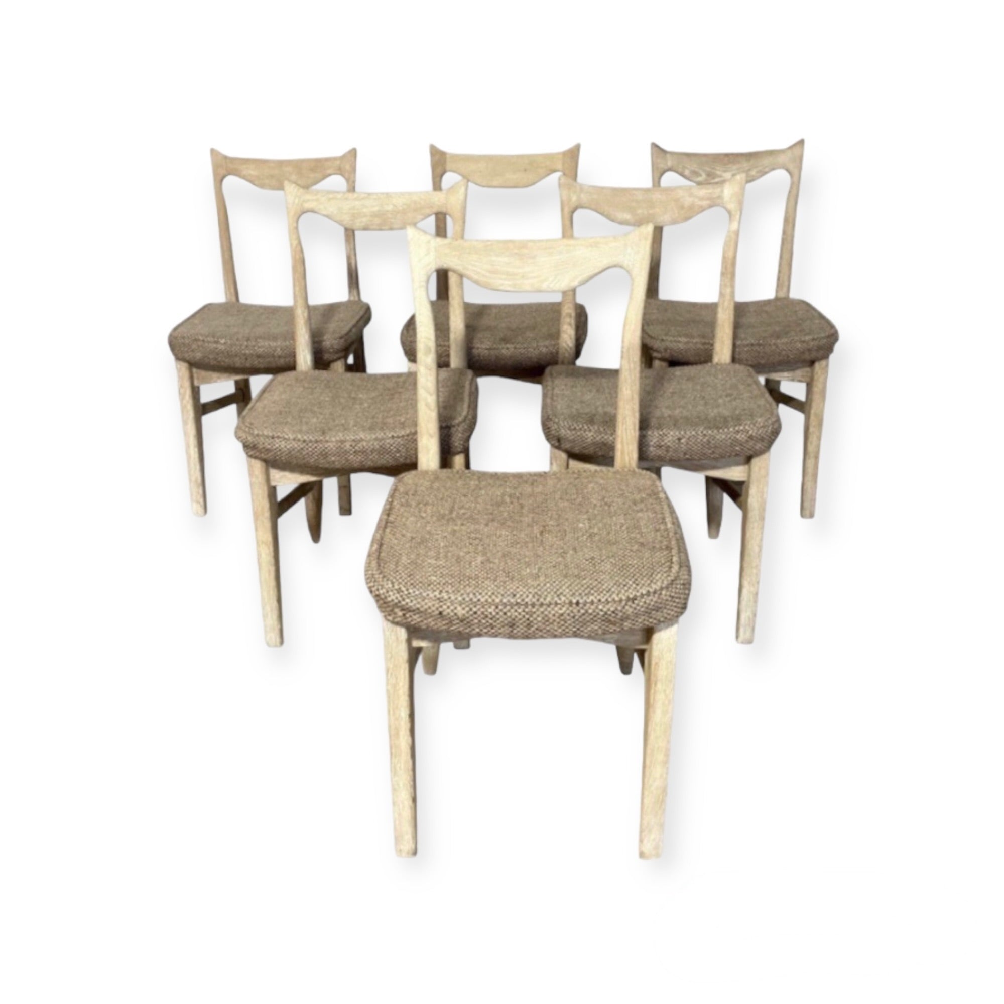 Set of (6) Guillerme & Chambron Oak Dining Chairs