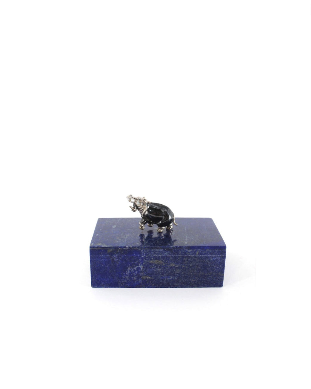 Lapis Lazuli Box with Silver Hippo Handle