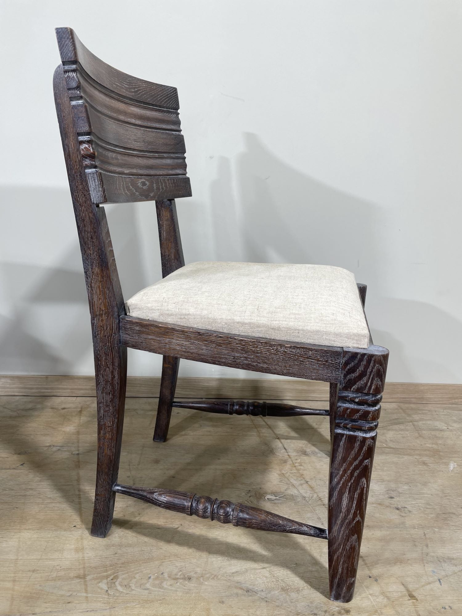 Set of (6) Charles Dudouyt, Cerused Oak Dining Chairs