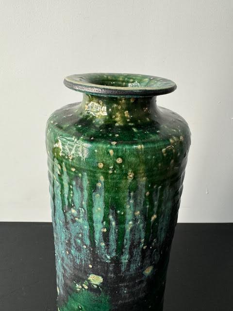 Large Green Glazed Japanese Oribe Pottery