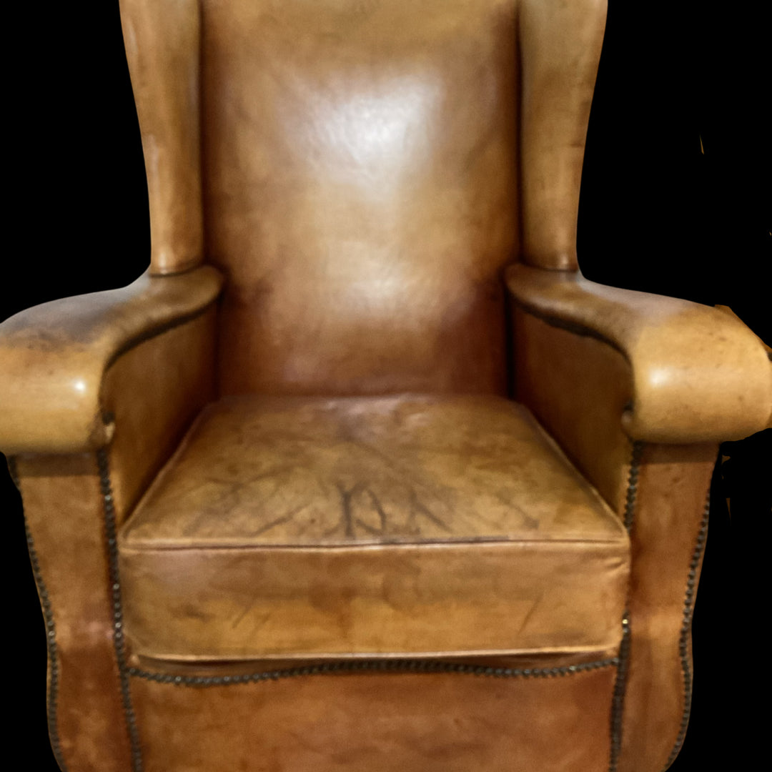 Pair of French Leather Arm Chairs