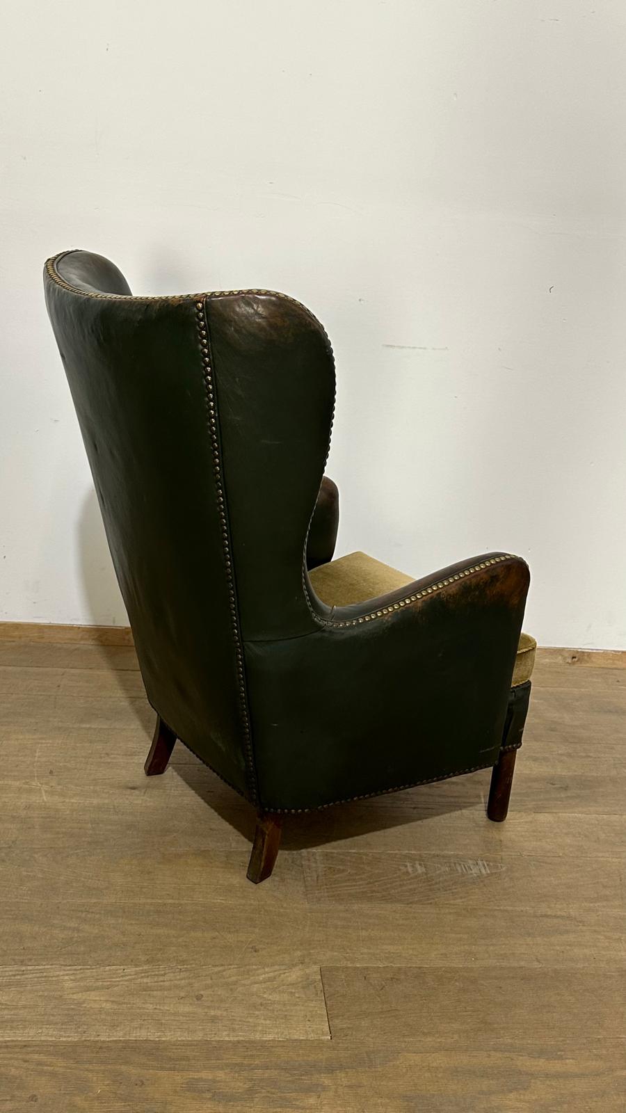 Single 1930's Danish Leather Arm Chair