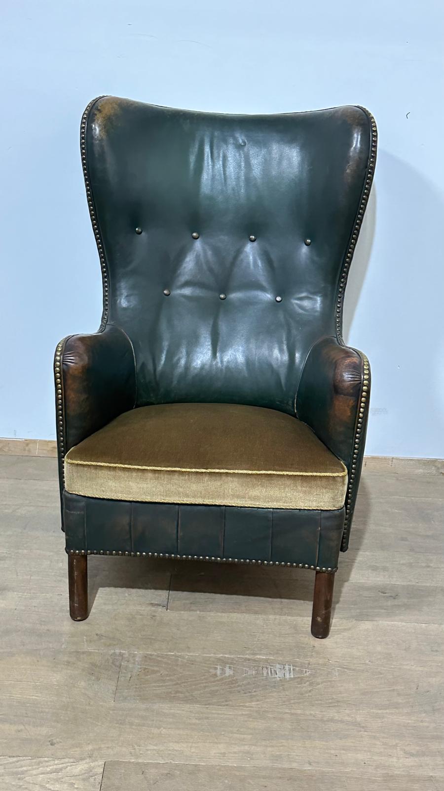 Single 1930's Danish Leather Arm Chair