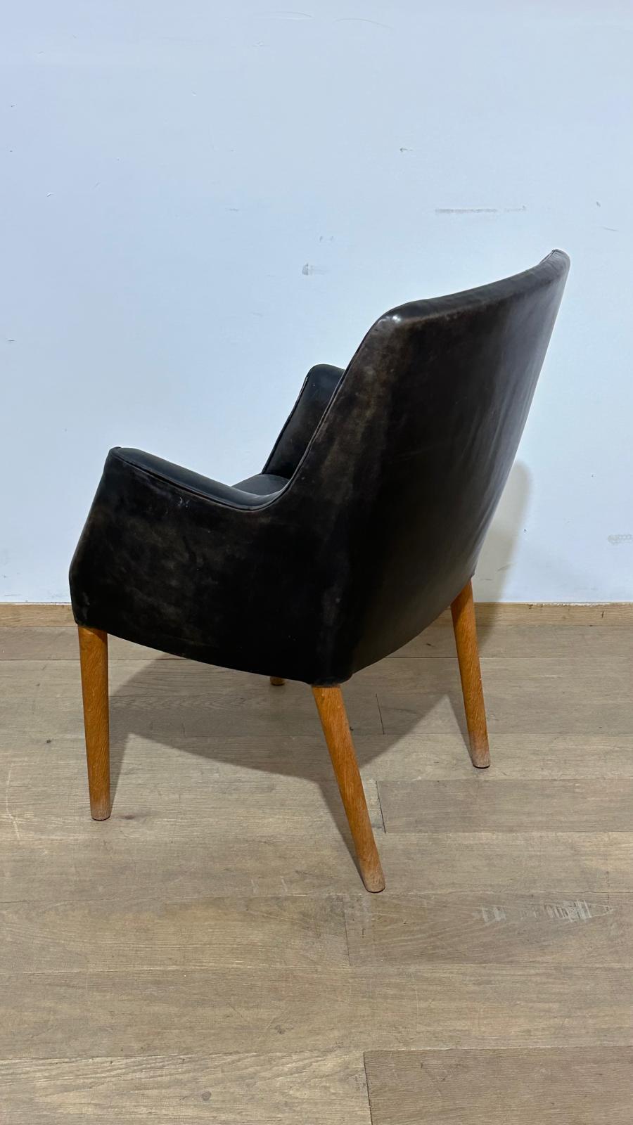 Danish 1940's Black Leather Chair