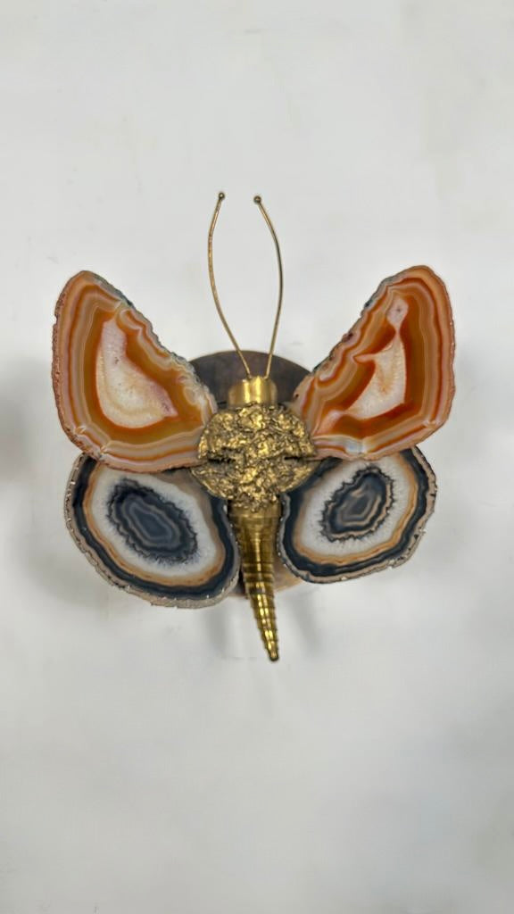 French 1970's Agate Butterfly Sconces