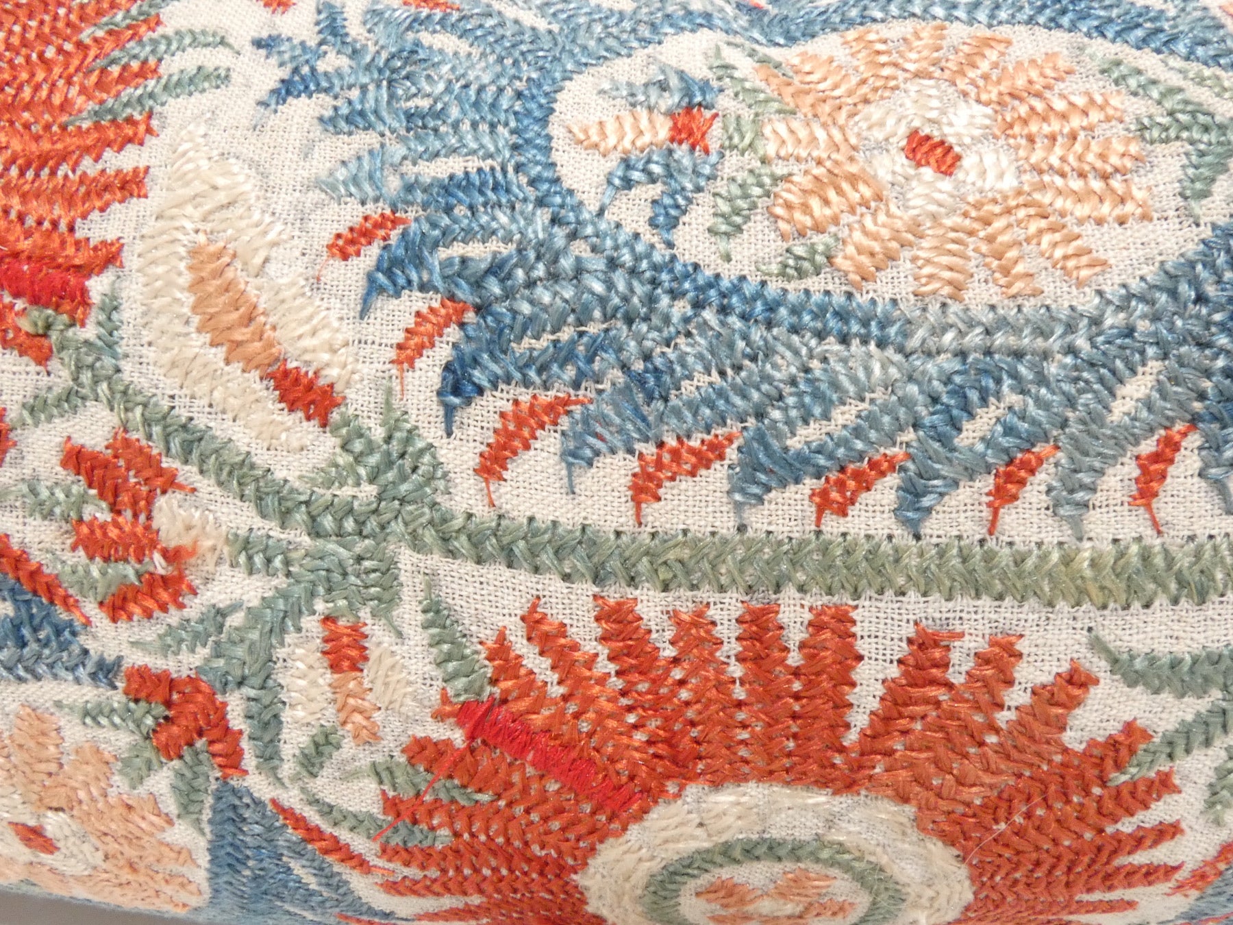 18th Century Turkish Silk Embroidery Lumbar Pillow