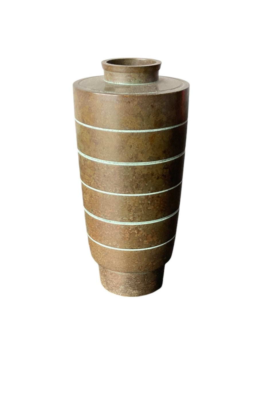 Showa Period Japanese Bronze Vase with Incised Line Design