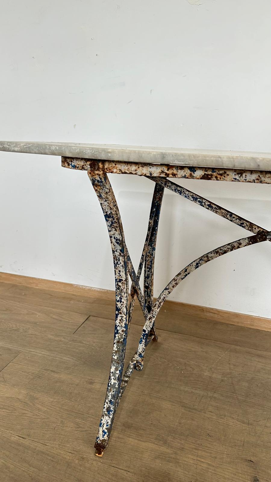 French 19th Century Iron Table with Marble Top