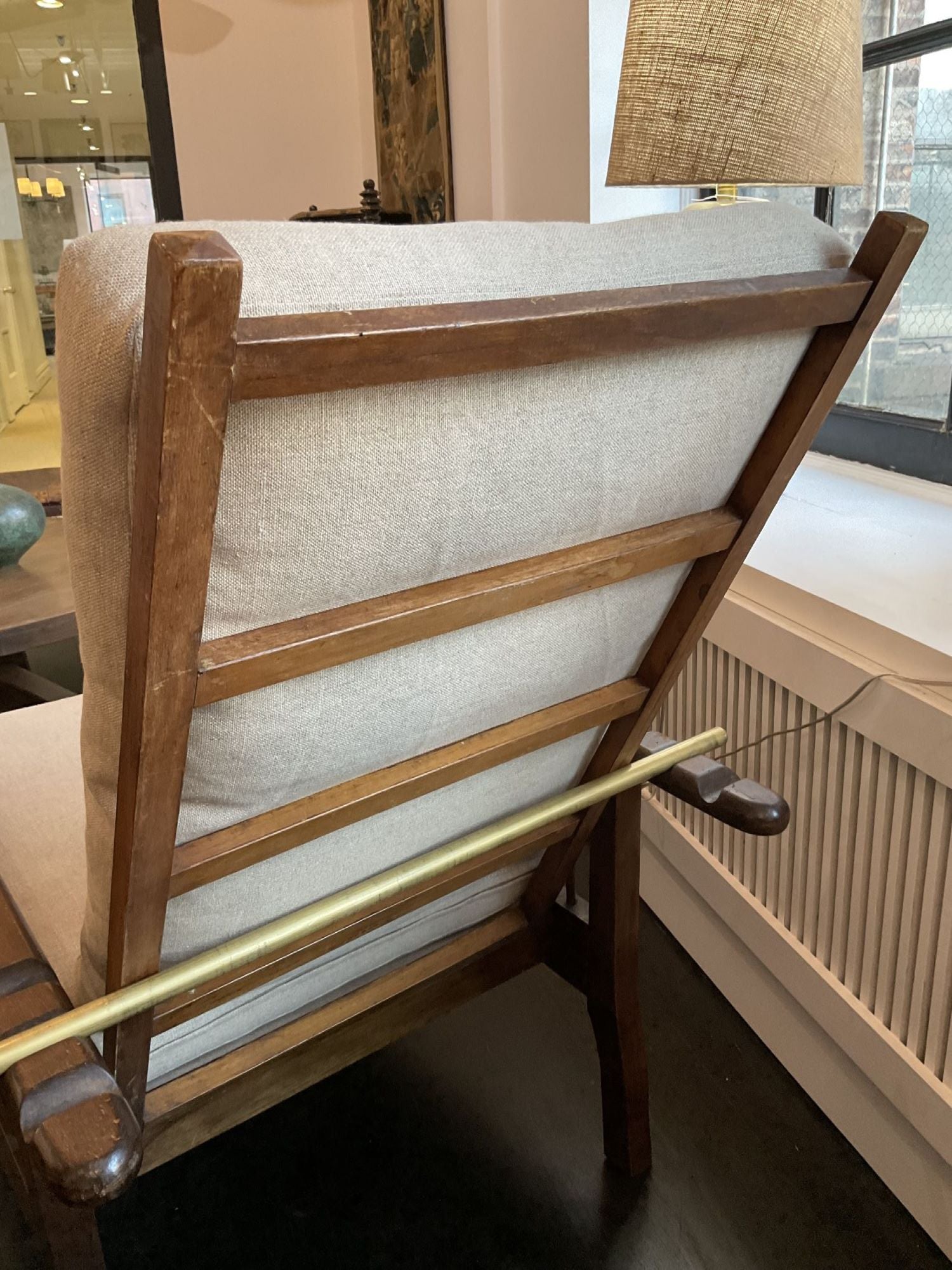 Single French Slat Back Chair with Solid Brass Bar