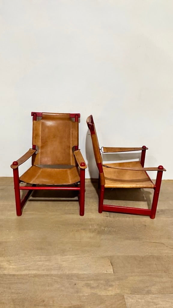 Pair of 1970's Saddle Leather Arm Chairs