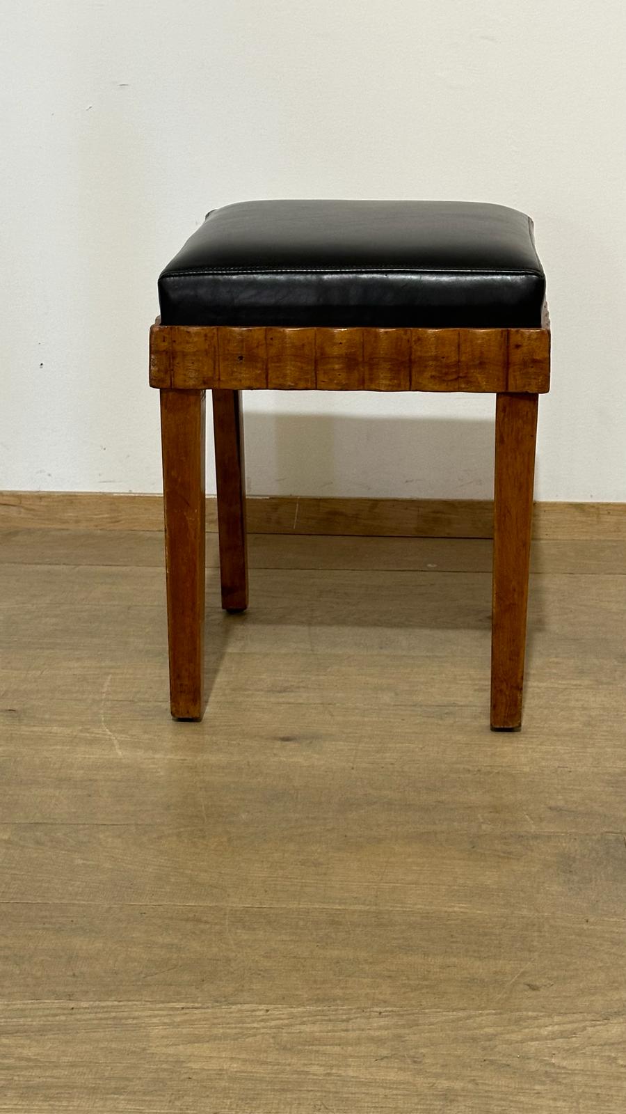 French Deco Burlwood and Leather Stool