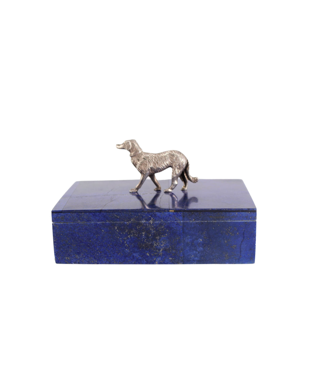 Modern Lapis Lazuli Box with Silver Dog Handle