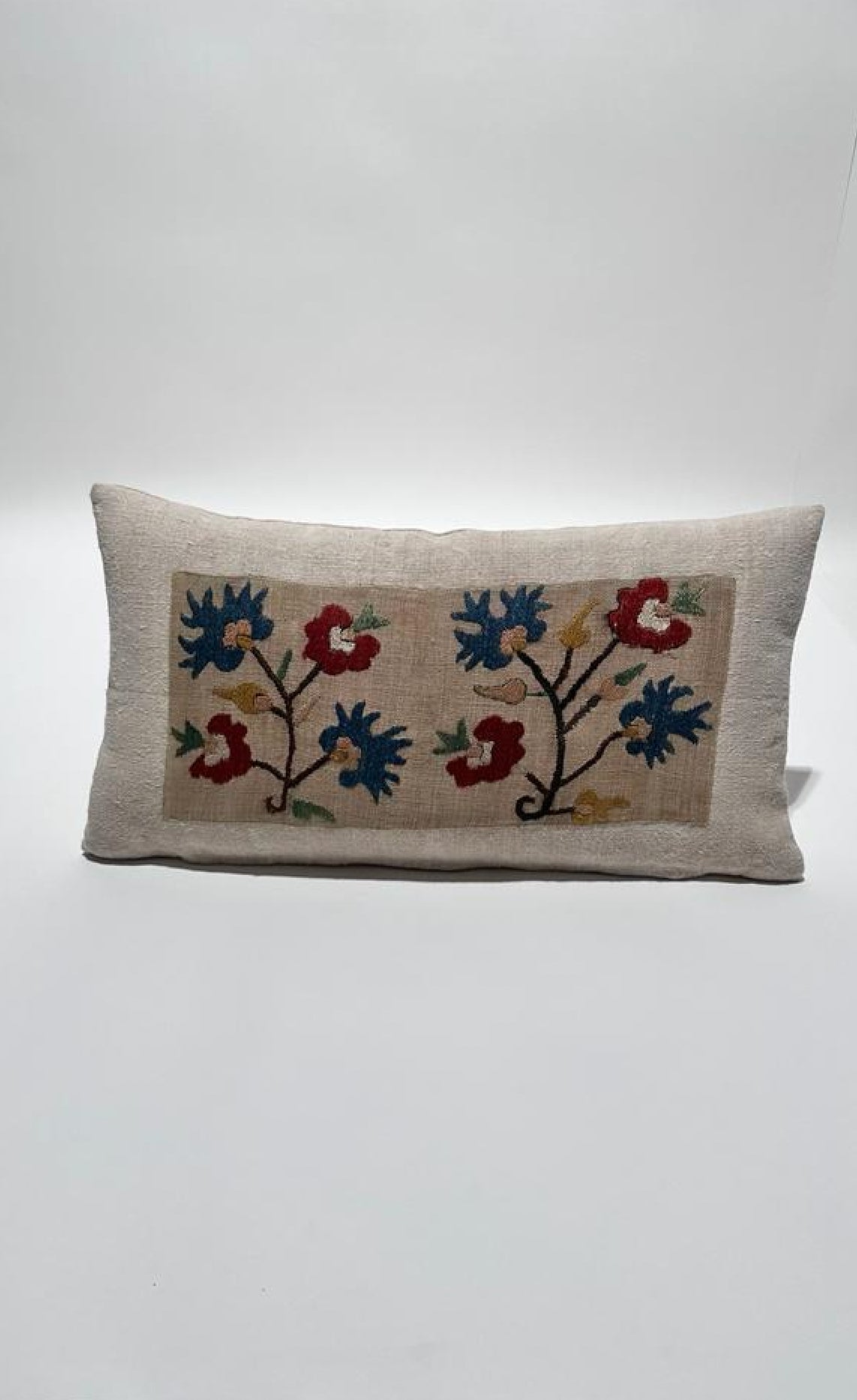 18th Century Turkish Embroidery Silk and Linen Textile Pillow