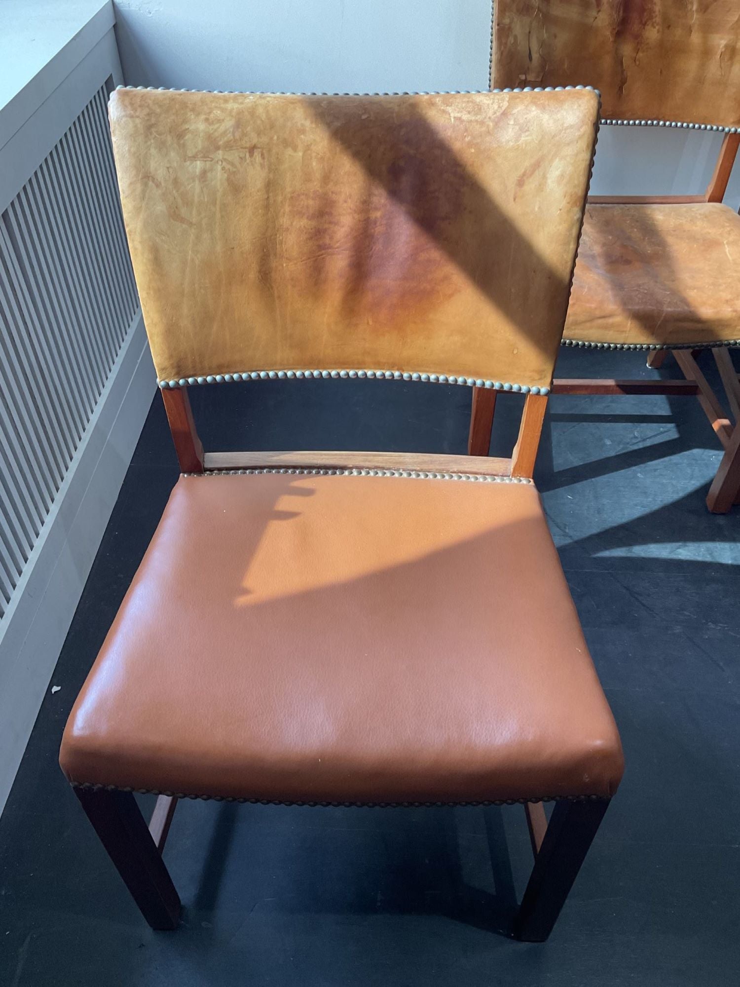 Set of (6) Danish Dining Chairs in Patinated Leather