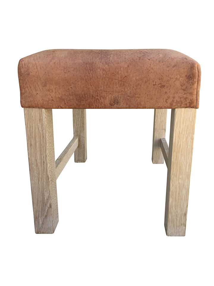 Belgian Leather  Oak Stool