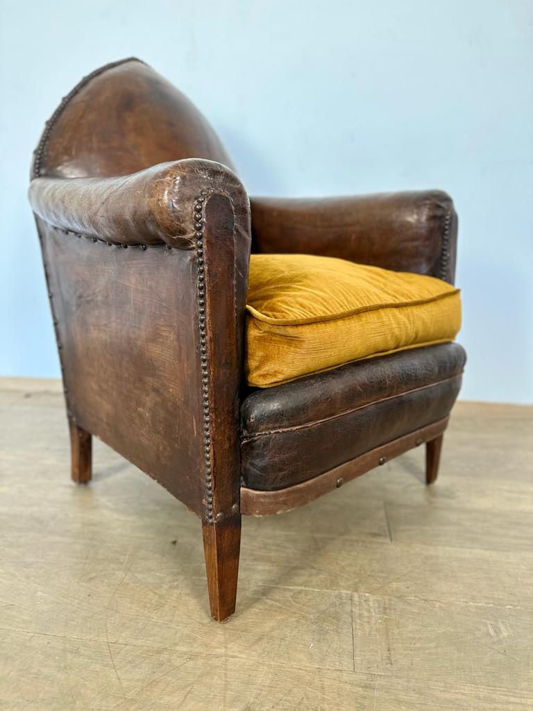 French "Gothic" Leather Club Chairs