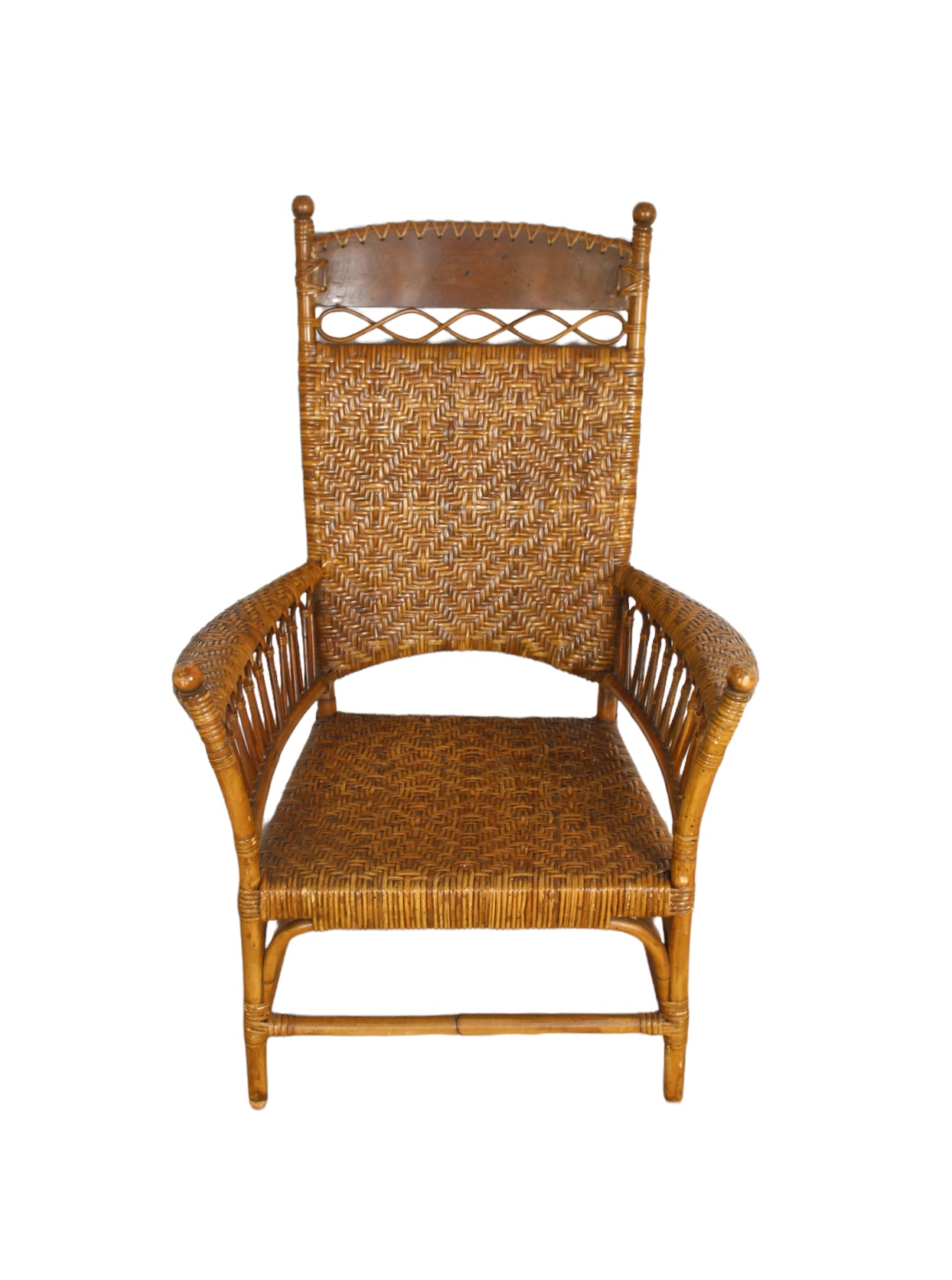 American 1900's Rattan and Beech Arm Chair