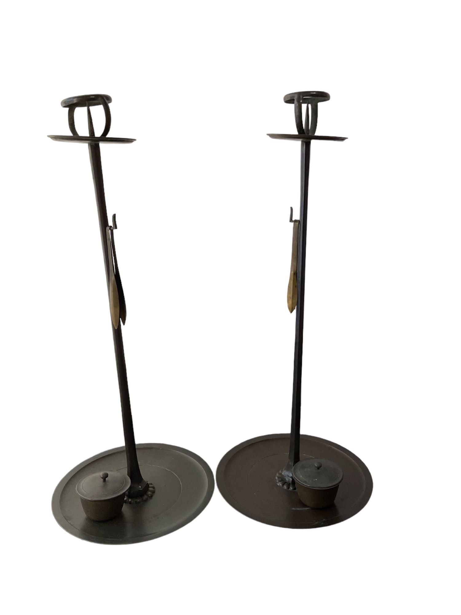 Pair of Early 20th Century Japanese Bronze Candle Stands