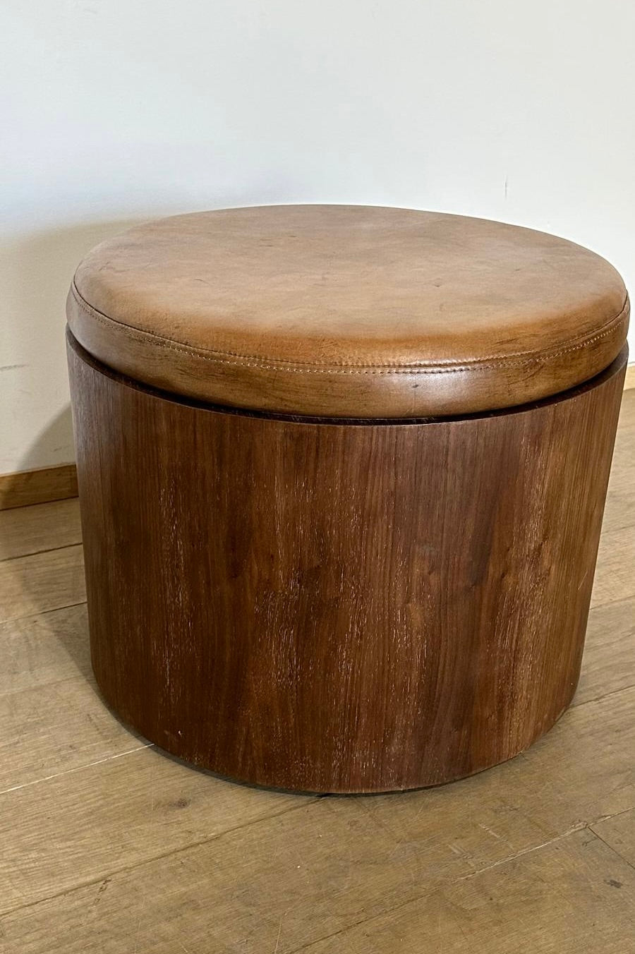 Lucca Studio Douglas Oak and Leather Top Ottoman/Stool