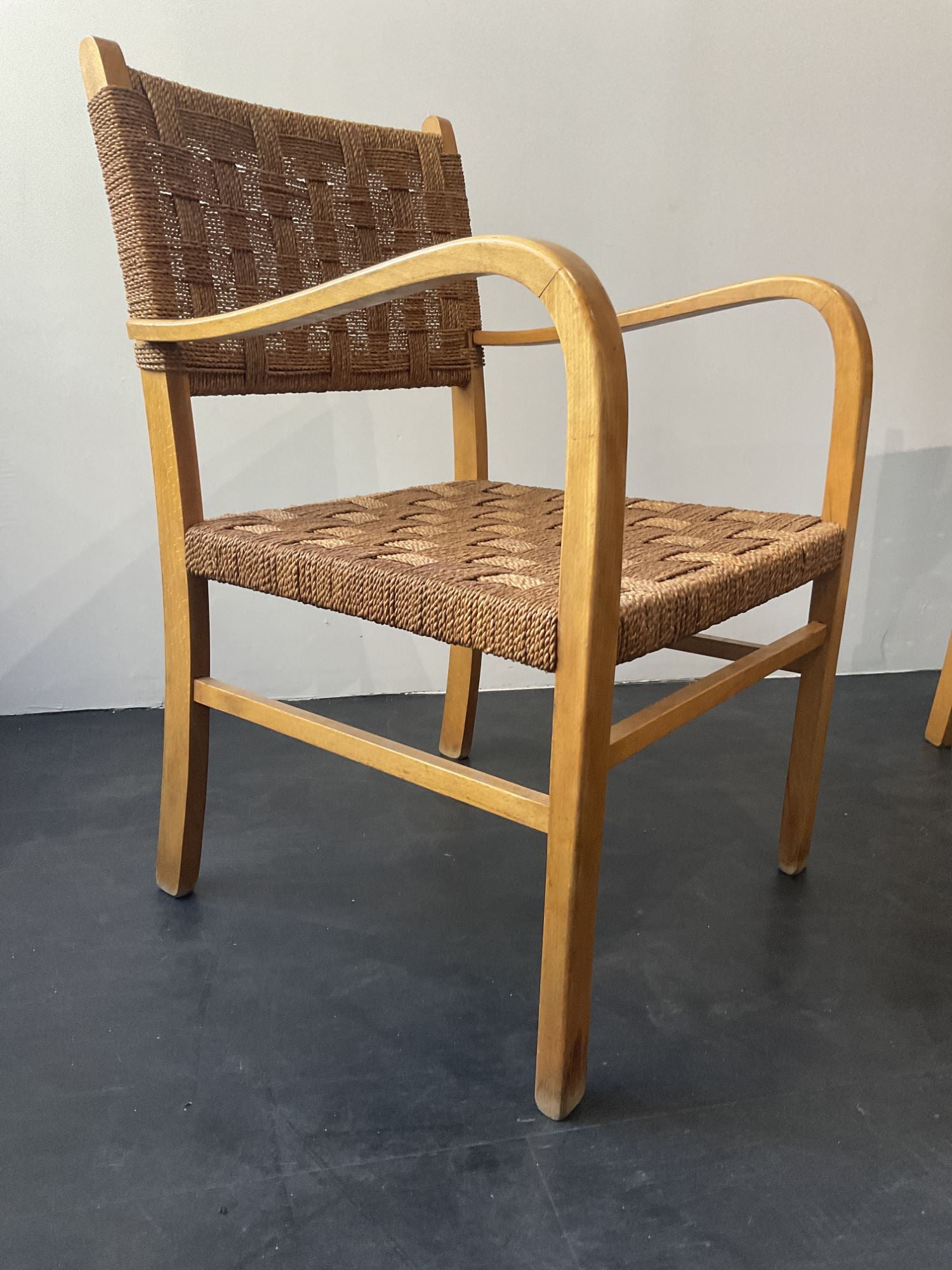 Pair of Danish Woven Rope Arm Chairs