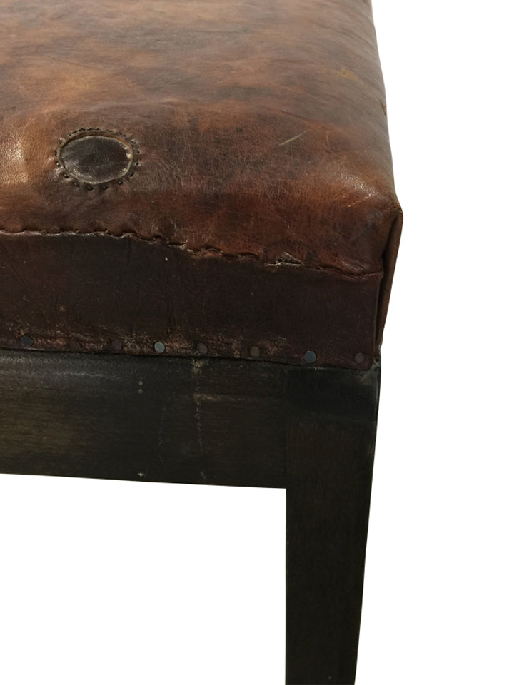 18th Century French Leather Top Walnut Stool