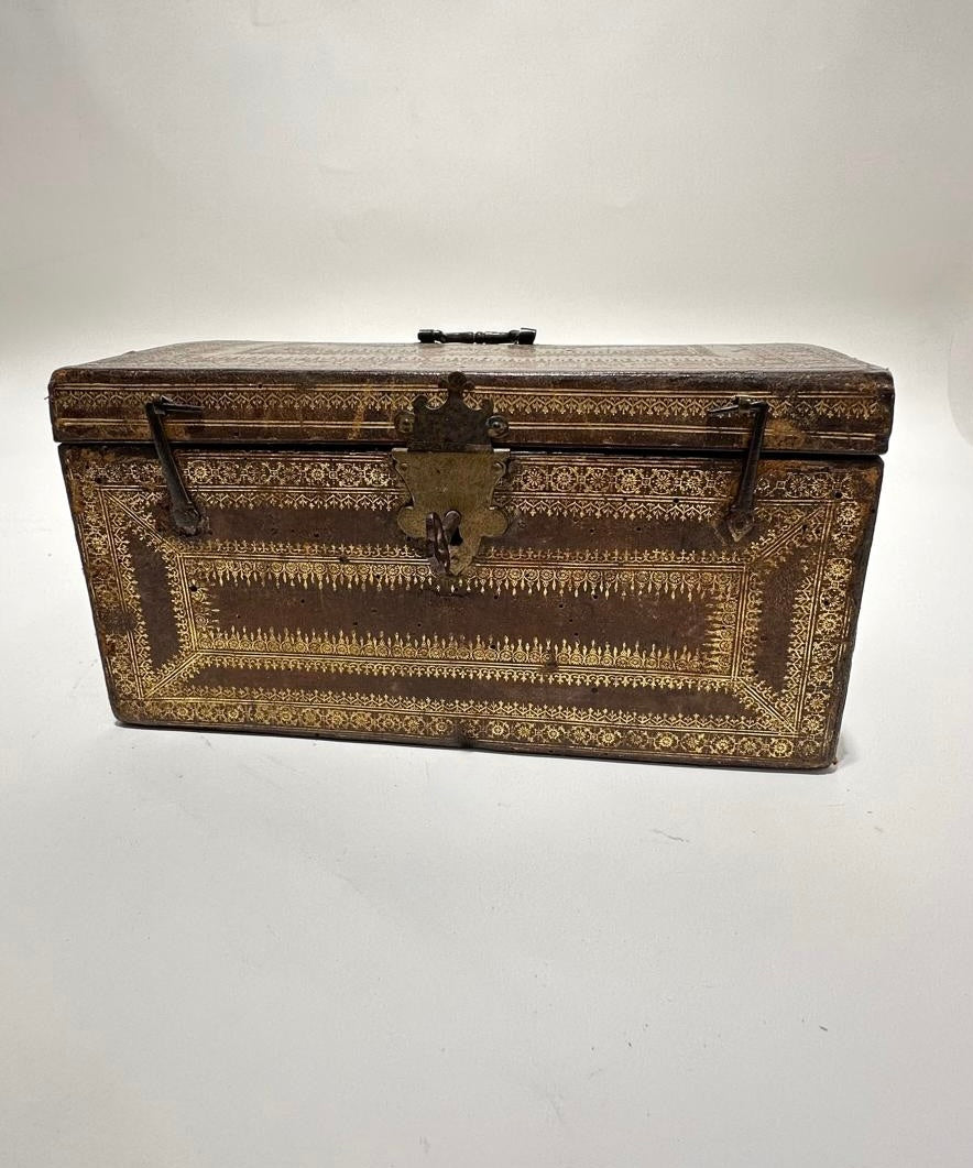 Large 19th Century Leather Box with Gilt Design