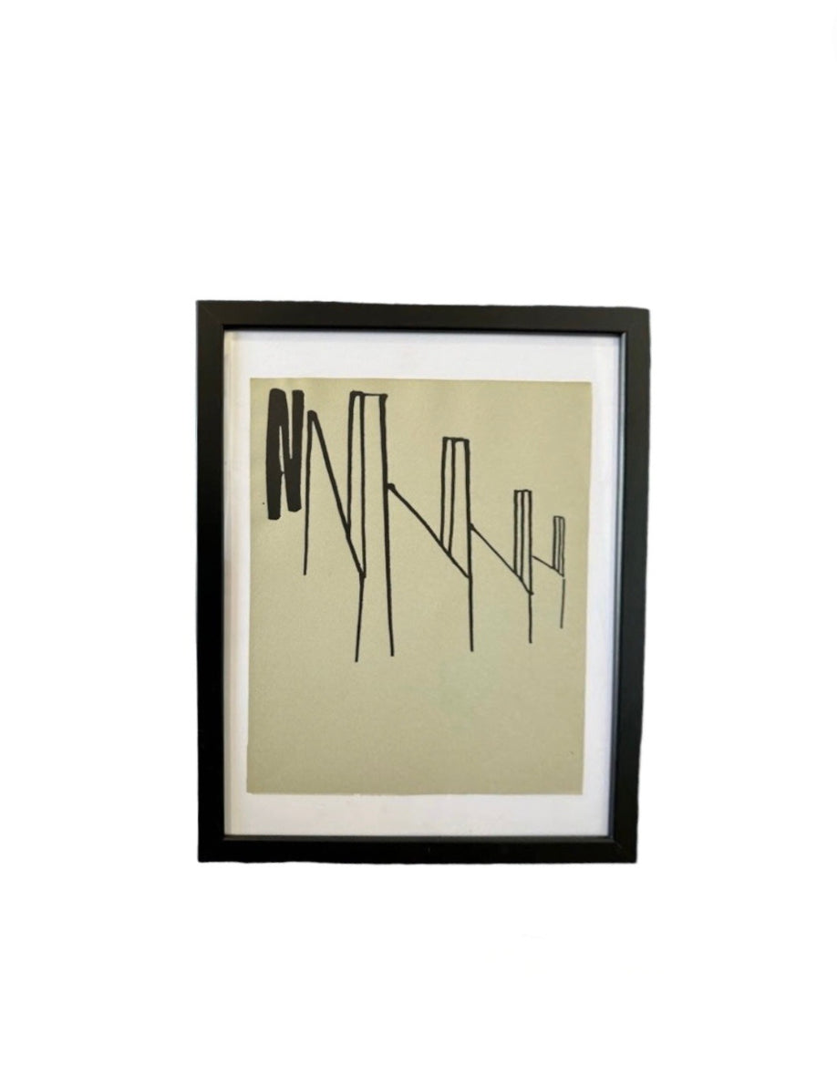 Mid Century French Ink Wall Art by Michel Berard