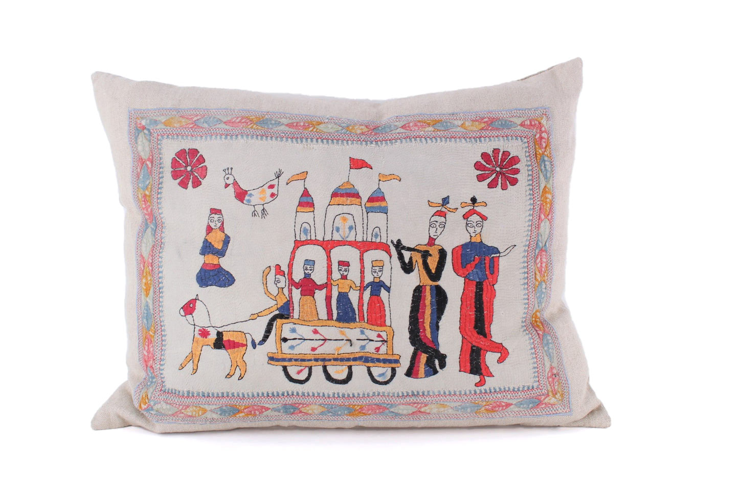 Rare Indian Embroidery Textile Pillow