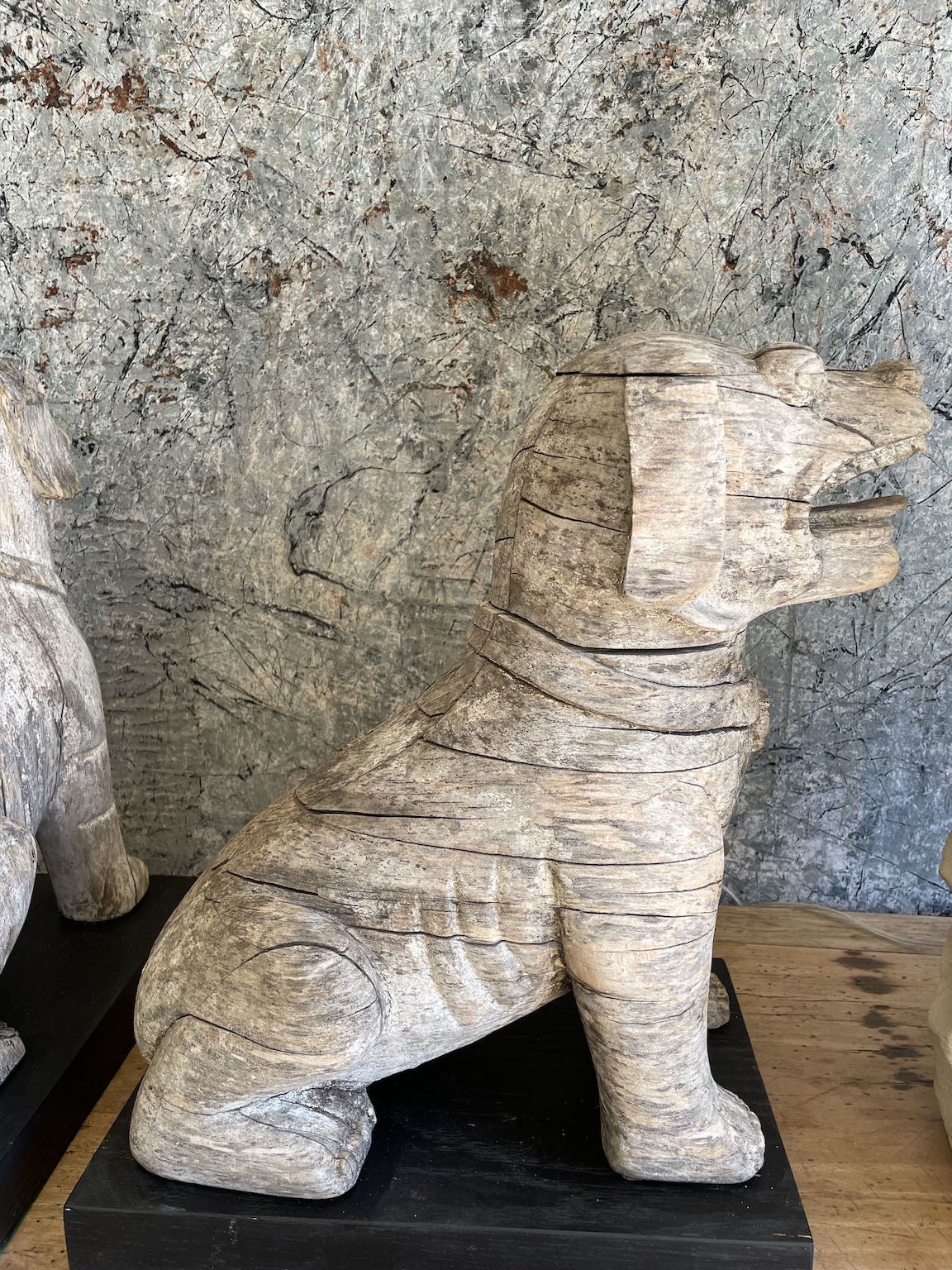 Pair 1920's Weathered Wood Foo Dogs