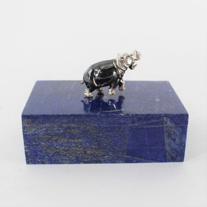 Lapis Lazuli Box with Silver Hippo Handle