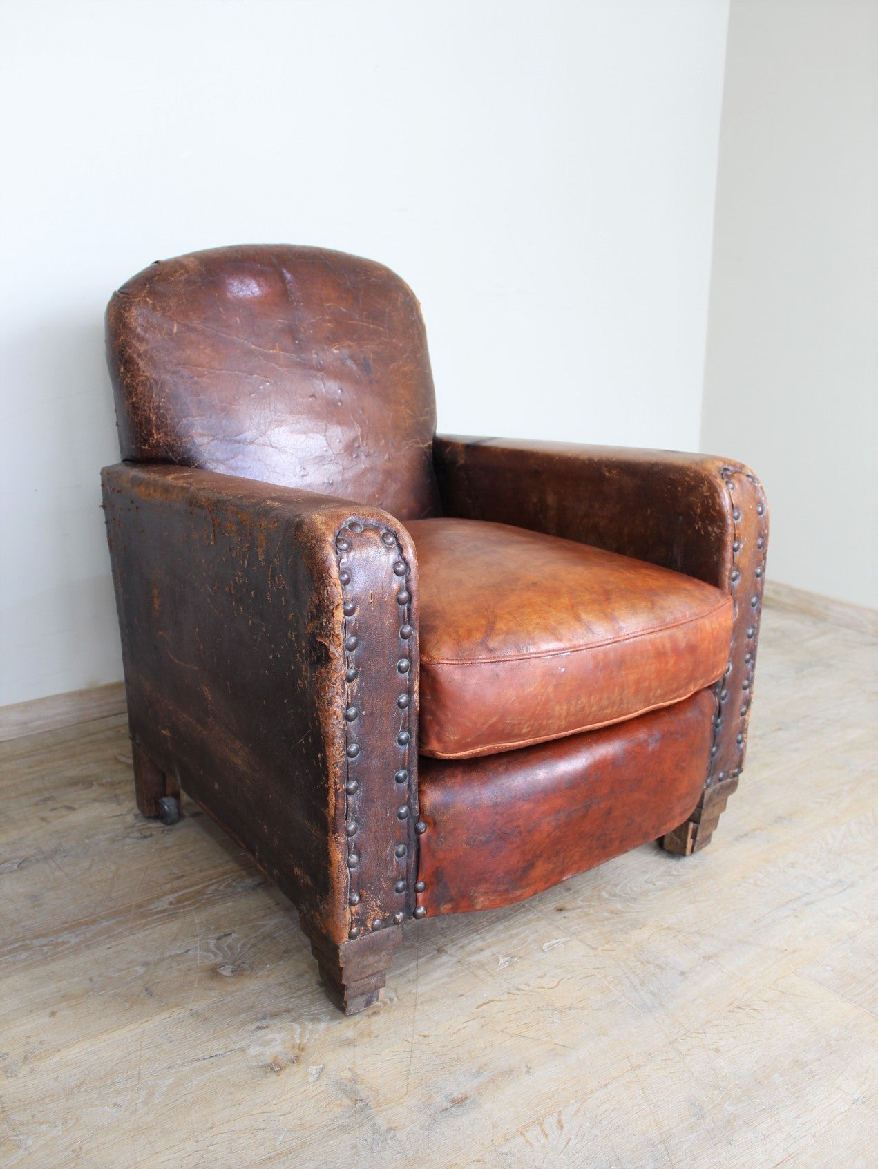 Single French 1940's Leather Club Chair