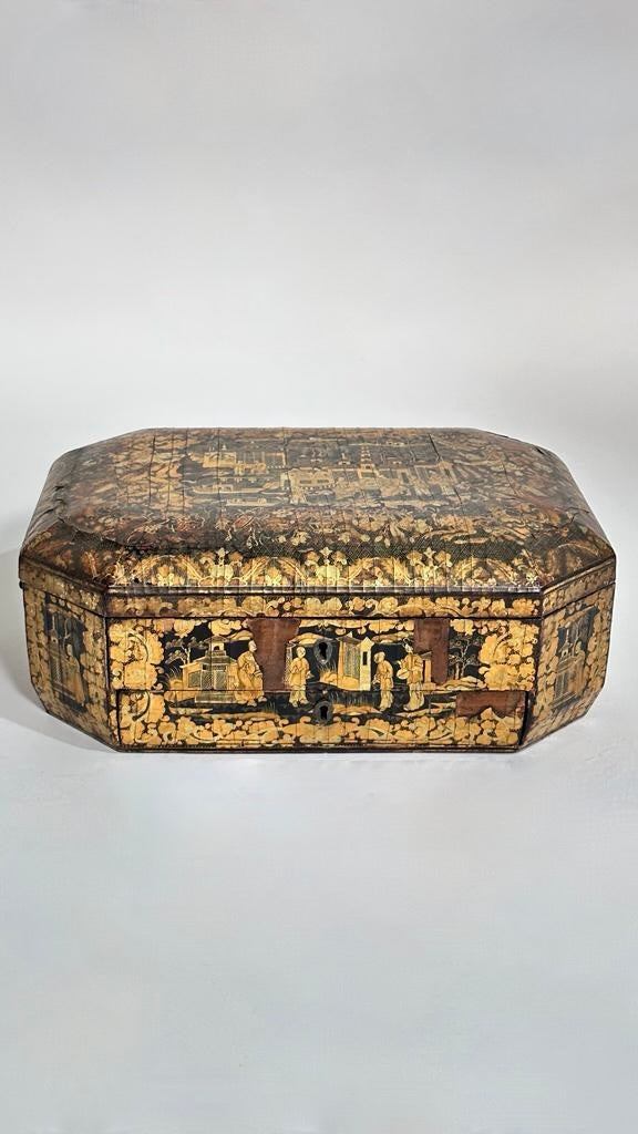 Large 19th Century English Chinoiserie Box