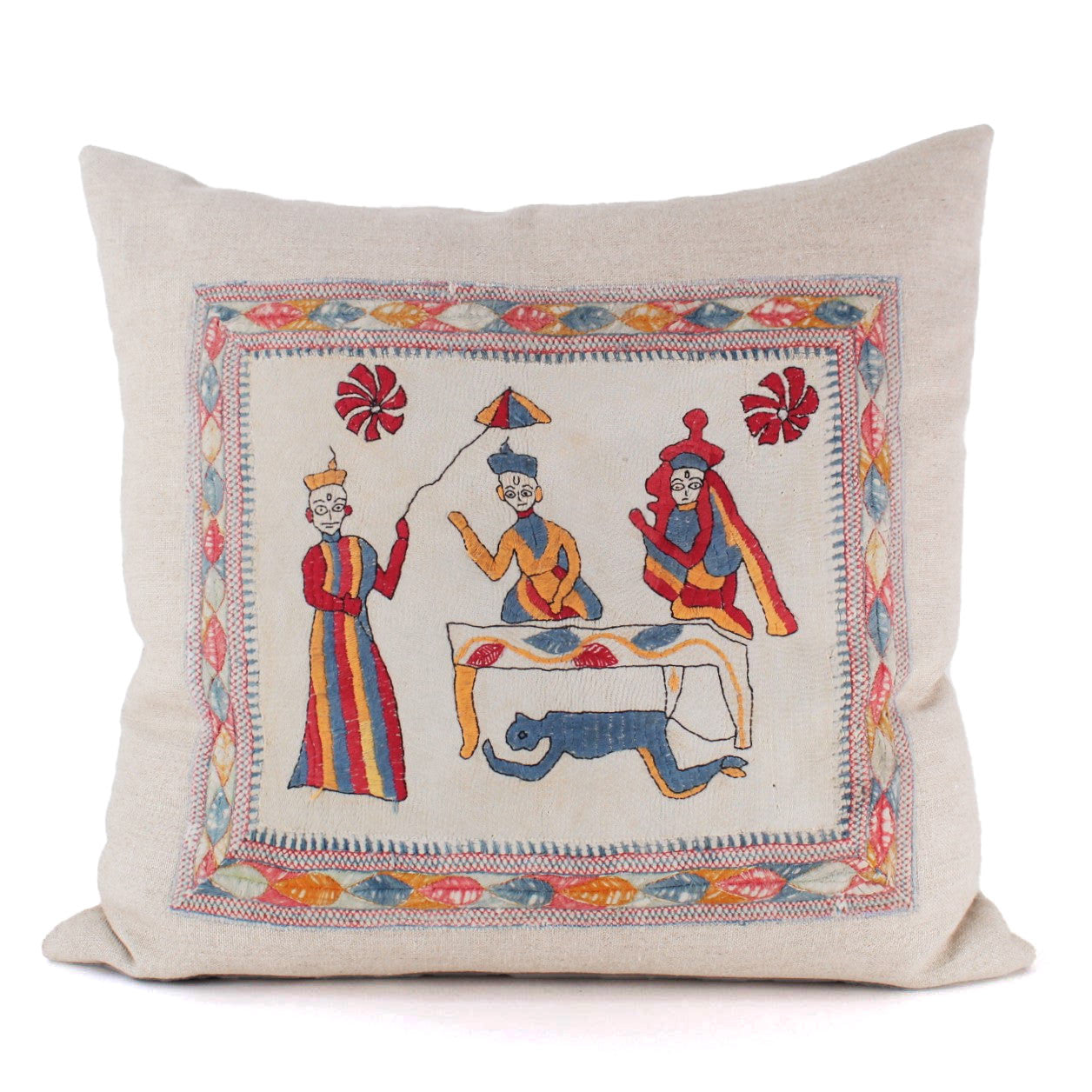 Rare Indian Embroidery Textile Pillow