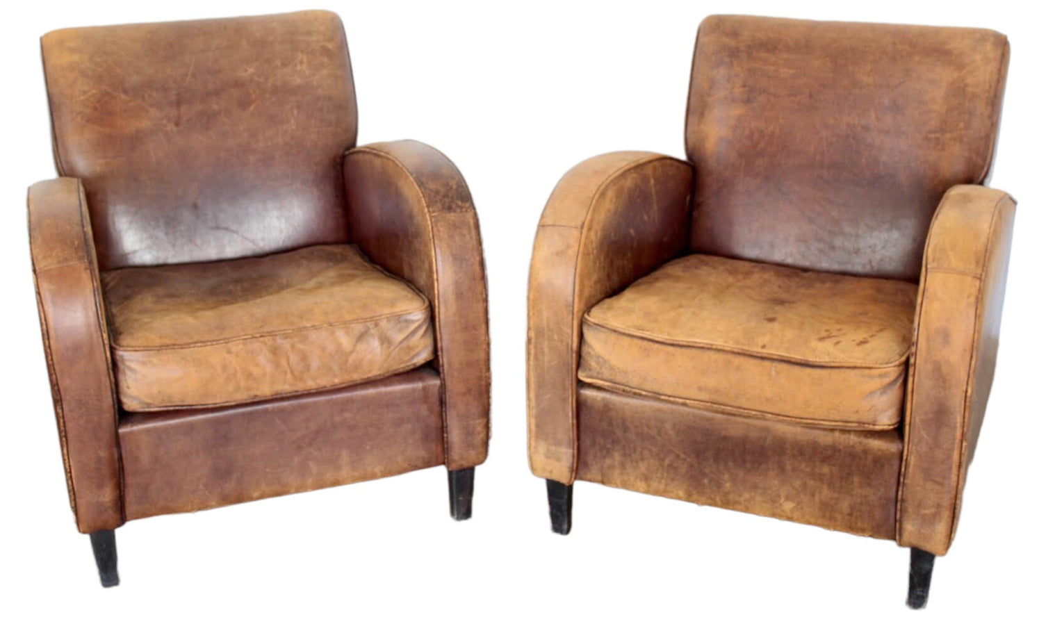 Pair of French 1940's Leather Arm Chairs