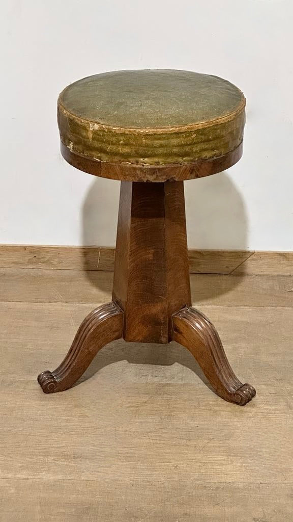 French Art Deco Leather Stool