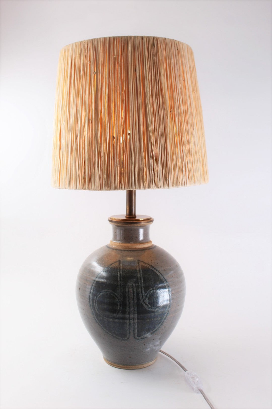 Vintage Studio Pottery Lamp with Grass Shade