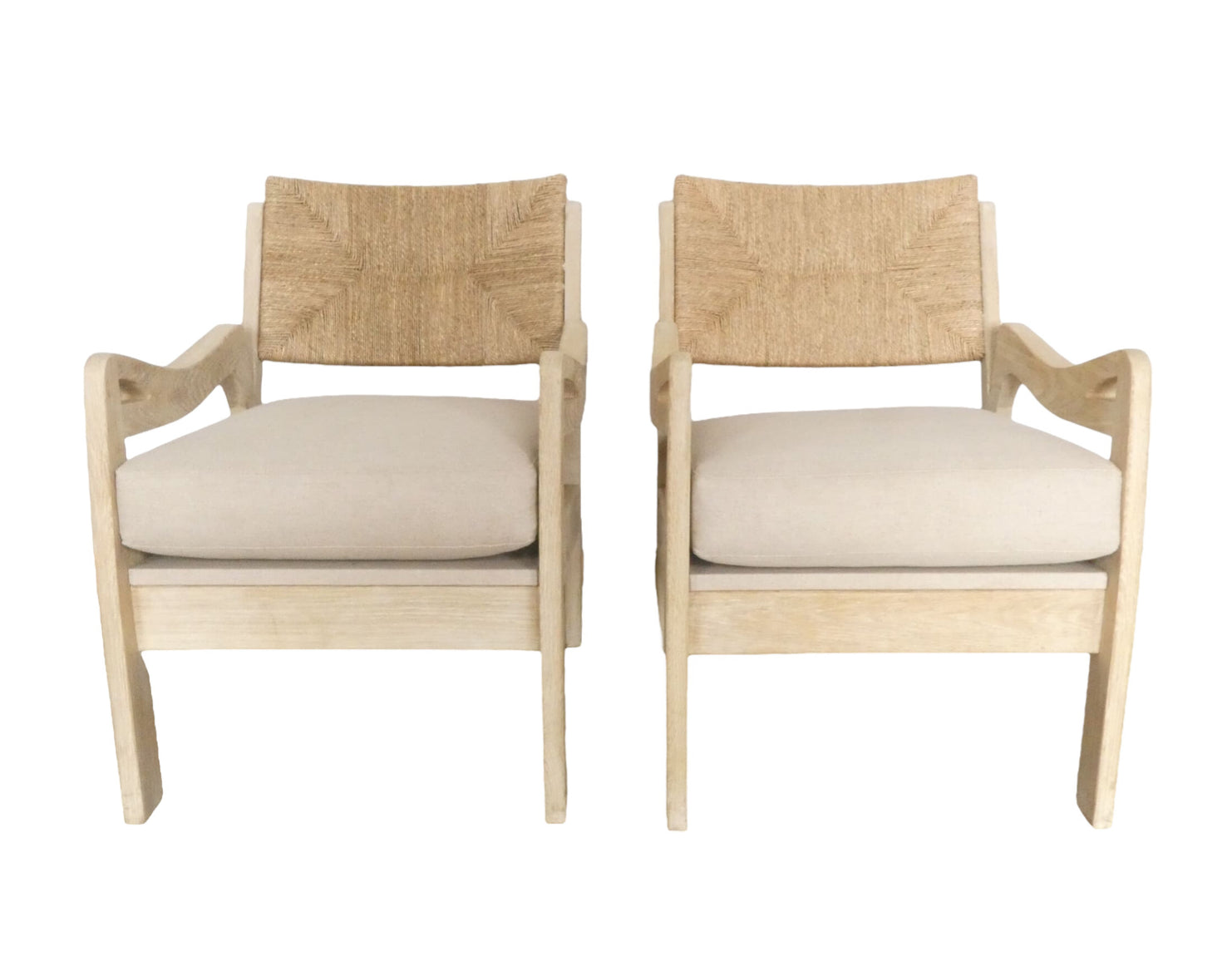 Pair of Lucca Studio Phoebe Oak Chairs with Linen Cushions