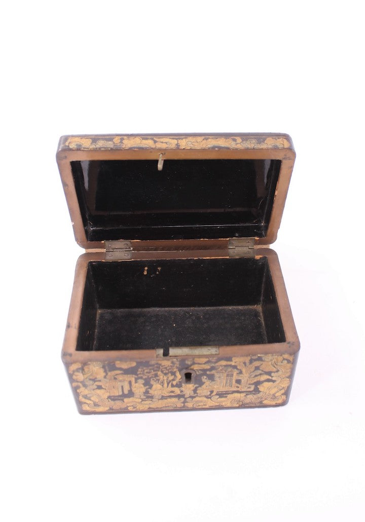 English Chinoiserie Black Lacquer & Gilt Decorated Box