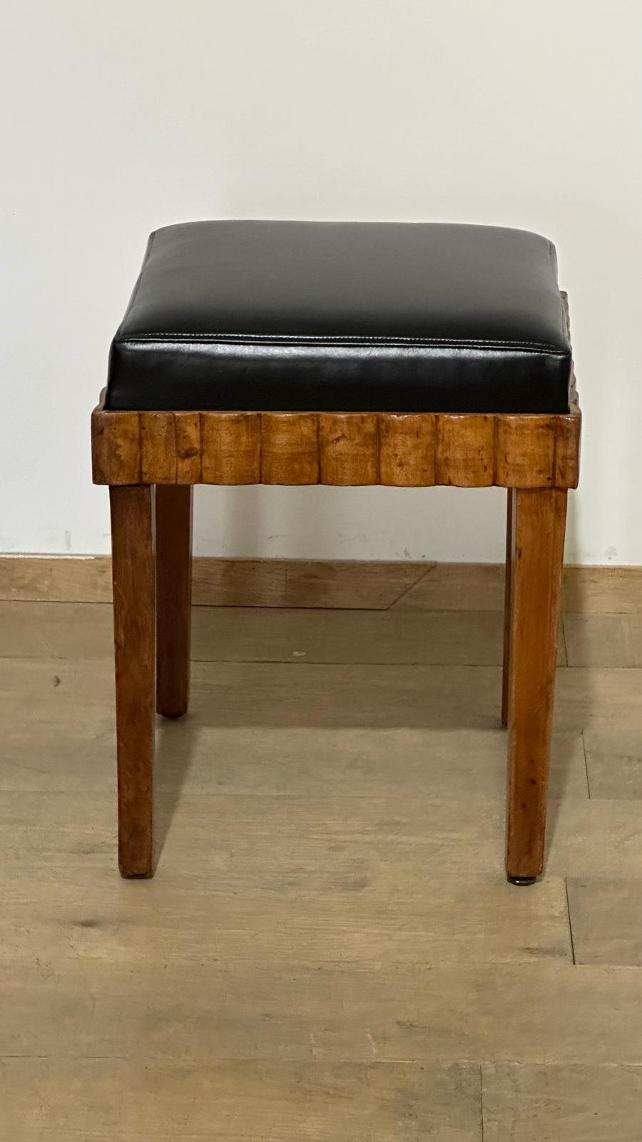 French Deco Burlwood and Leather Stool