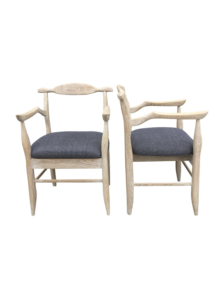 Set of (8) Guillerme & Chambron Oak Dining Chairs