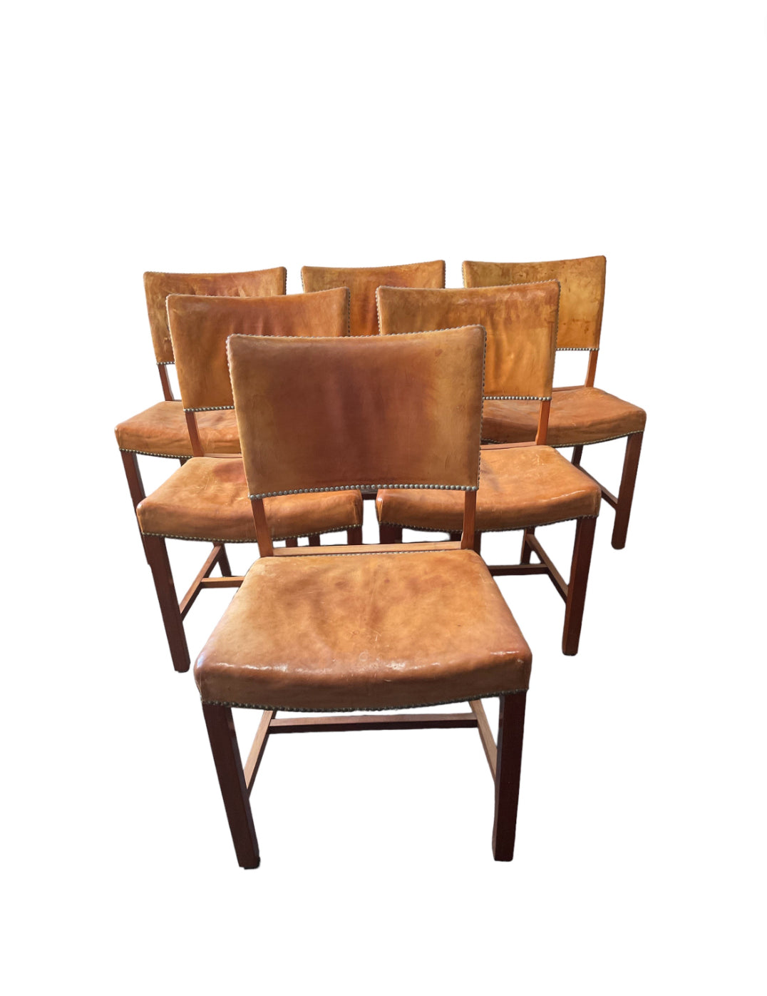 Set of (6) Danish Dining Chairs in Patinated Leather