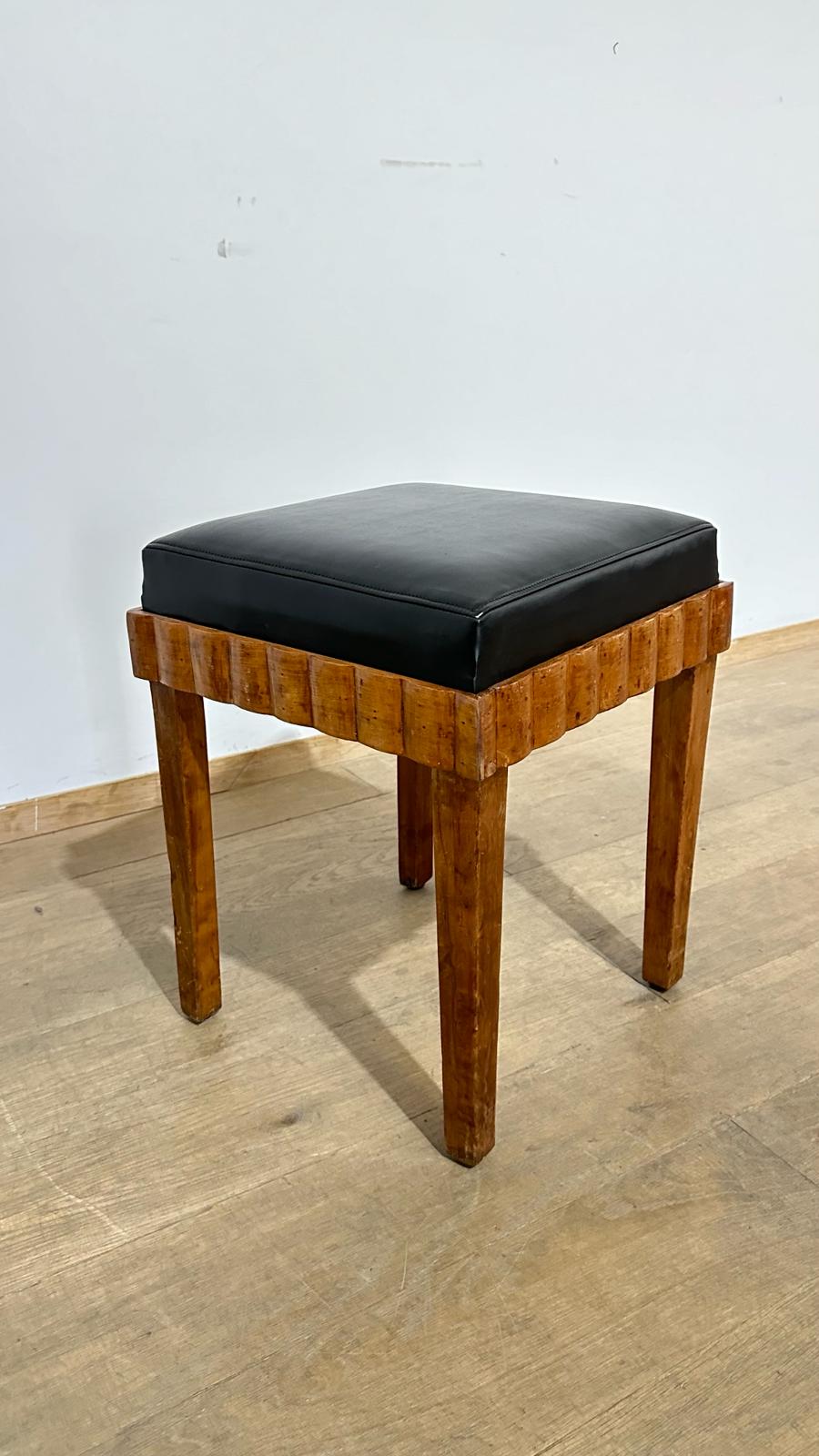 French Deco Burlwood and Leather Stool